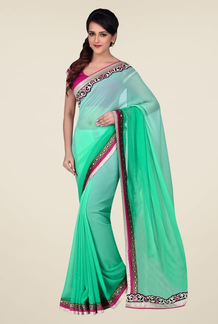 Shonaya Green Georgette Solid Saree Shonaya Green Georgette Solid Saree