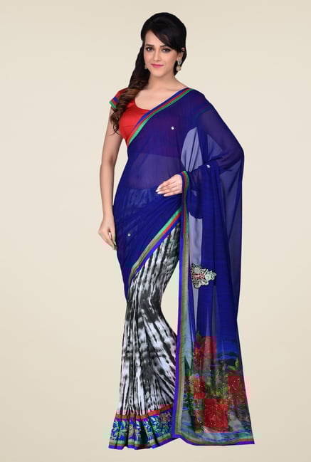 Shonaya Blue & Grey Faux Georgette Saree Shonaya Blue & Grey Faux Georgette Saree