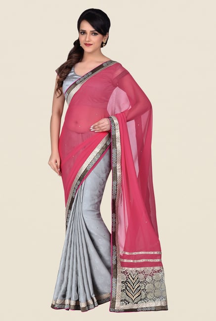 Shonaya Grey & Pink Jacquard Saree Shonaya Grey & Pink Jacquard Saree