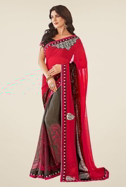Shonaya Red & Brown Georgette Saree Shonaya Red & Brown Georgette Saree