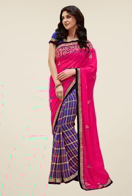 Shonaya Blue & Pink Georgette Embroidered Saree Shonaya Blue & Pink Georgette Embroidered Saree