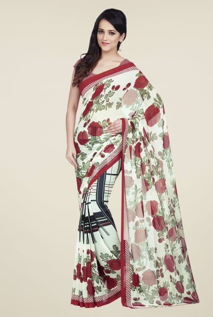 Shonaya Cream & Red Dani Georgette Saree Shonaya Cream & Red Dani Georgette Saree