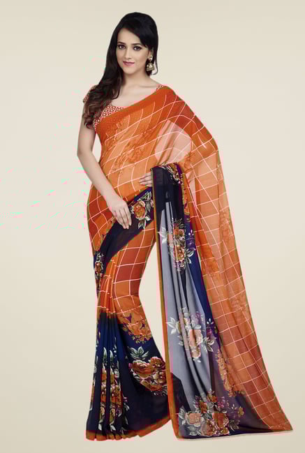 Shonaya Orange & Blue Dani Georgette Saree Shonaya Orange & Blue Dani Georgette Saree