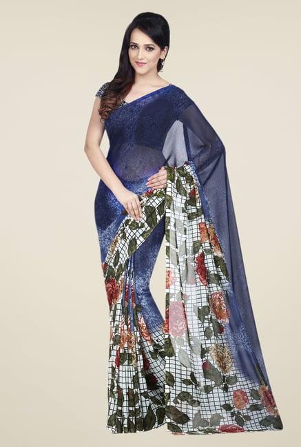 Shonaya Navy & White Dani Georgette Saree Shonaya Navy & White Dani Georgette Saree