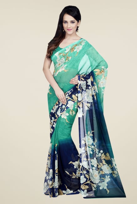 Shonaya Green & Blue Dani Georgette Saree Shonaya Green & Blue Dani Georgette Saree