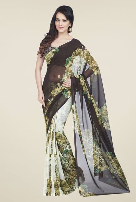 Shonaya Brown & White Dani Georgette Saree Shonaya Brown & White Dani Georgette Saree