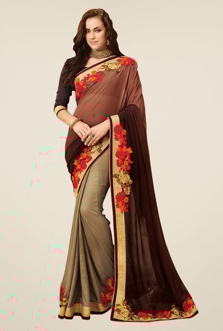Shonaya Brown & Tan Georgette Saree Shonaya Brown & Tan Georgette Saree