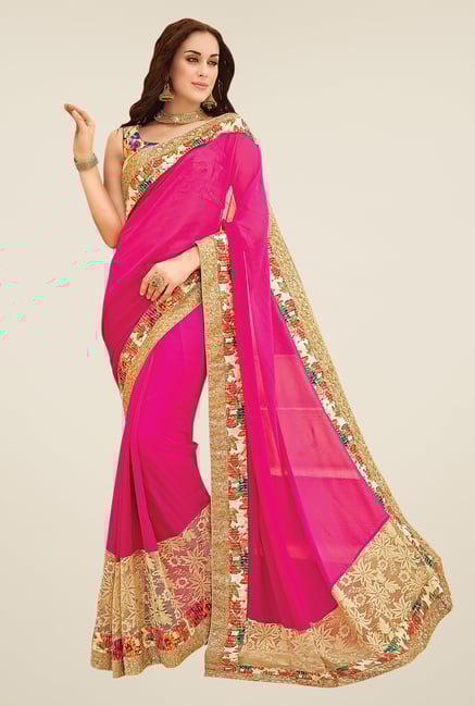 Shonaya Pink & Beige Georgette Embroidered Saree Shonaya Pink & Beige Georgette Embroidered Saree