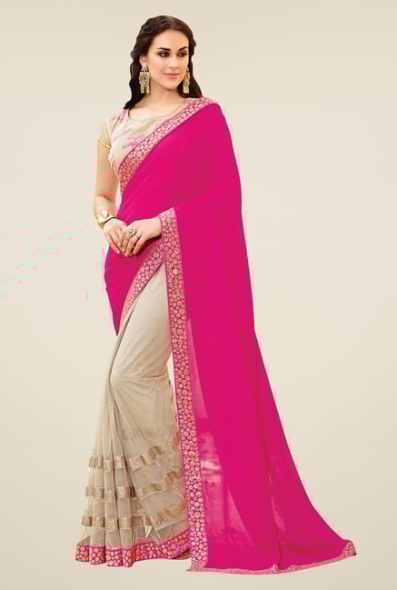 Shonaya Beige & Pink Net & Georgette Saree Shonaya Beige & Pink Net & Georgette Saree