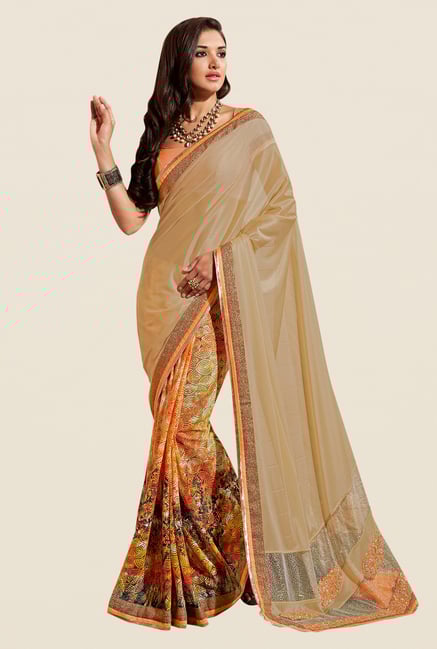 Shonaya Beige & Orange Georgette & Jacquard Saree Shonaya Beige & Orange Georgette & Jacquard Saree