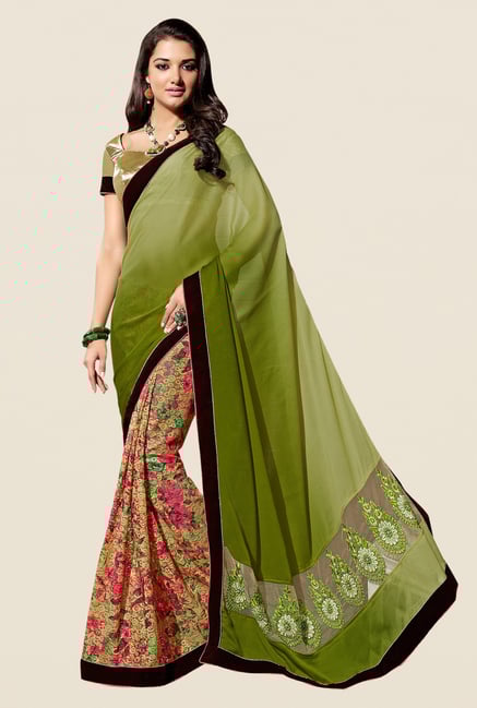 Shonaya Olive & Beige Georgette & Jacquard Saree Shonaya Olive & Beige Georgette & Jacquard Saree