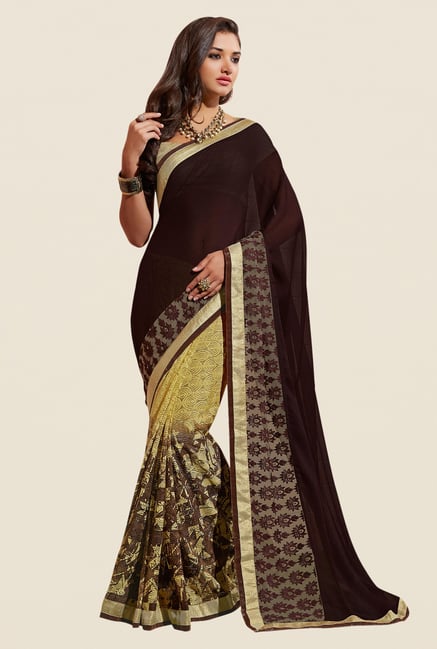 Shonaya Brown & Beige Georgette & Jacquard Saree Shonaya Brown & Beige Georgette & Jacquard Saree
