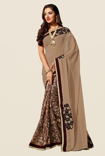 Shonaya Beige & Brown Georgette & Jacquard Saree Shonaya Beige & Brown Georgette & Jacquard Saree