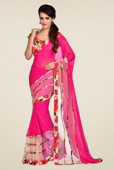 Shonaya Pink Georgette & Net Floral Saree Shonaya Pink Georgette & Net Floral Saree
