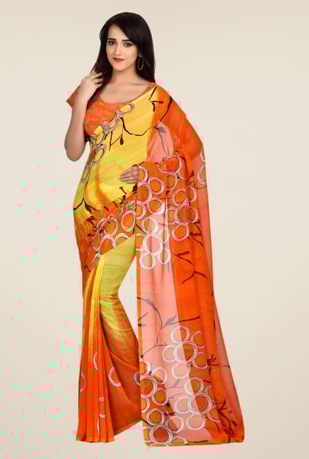 Shonaya Orange & Yellow Dani Georgette Saree Shonaya Orange & Yellow Dani Georgette Saree