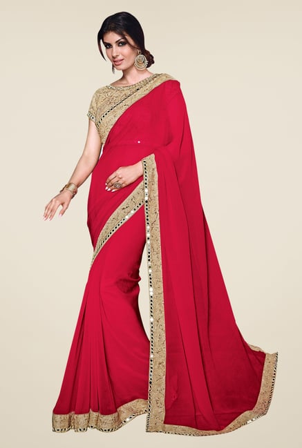 Shonaya Red Georgette Solid Saree Shonaya Red Georgette Solid Saree