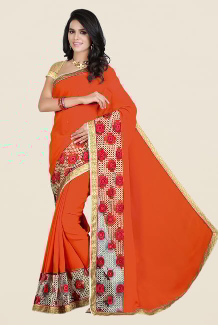 Shonaya Orange Georgette & Net Saree Shonaya Orange Georgette & Net Saree