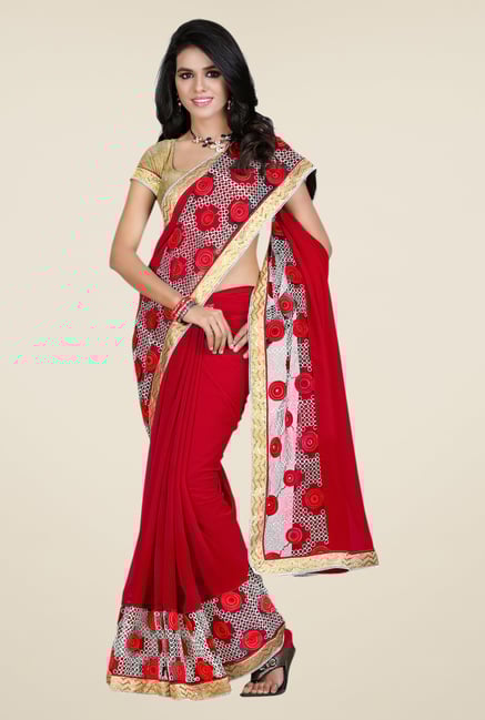Shonaya Red Georgette & Net Solid Saree Shonaya Red Georgette & Net Solid Saree