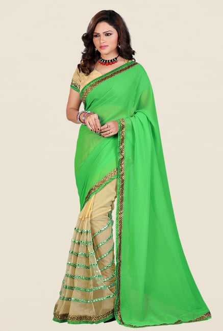 Shonaya Green & Beige Georgette & Net Saree Shonaya Green & Beige Georgette & Net Saree