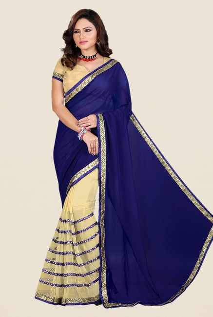 Shonaya Beige & Navy Georgette & Net Saree Shonaya Beige & Navy Georgette & Net Saree