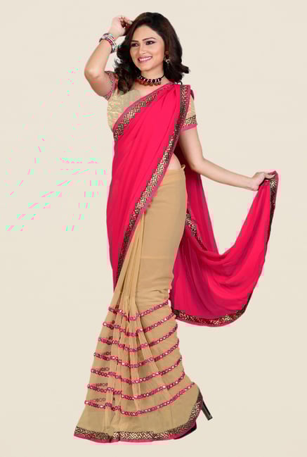 Shonaya Pink & Beige Georgette & Net Saree Shonaya Pink & Beige Georgette & Net Saree