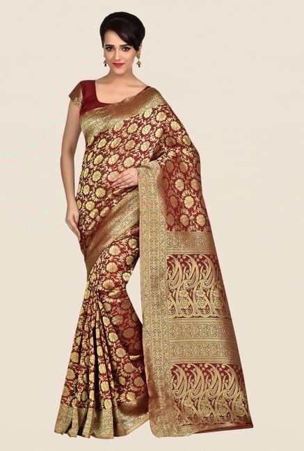 Shonaya Red & Gold Banarasi Art Silk Saree Shonaya Red & Gold Banarasi Art Silk Saree