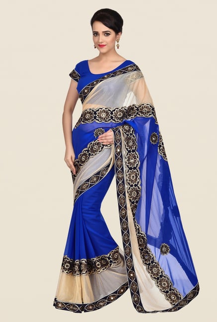 Shonaya Blue & Beige Georgette Chiffon Saree Shonaya Blue & Beige Georgette Chiffon Saree