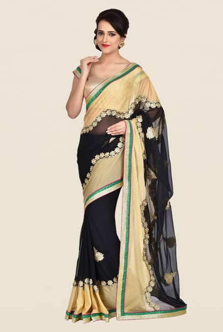 Shonaya Black & Beige Georgette Embroidered Saree Shonaya Black & Beige Georgette Embroidered Saree