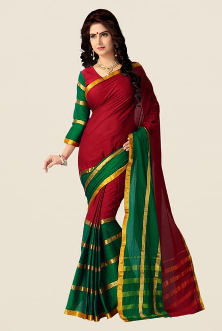 Shonaya Red & Green Cotton Silk Saree Shonaya Red & Green Cotton Silk Saree