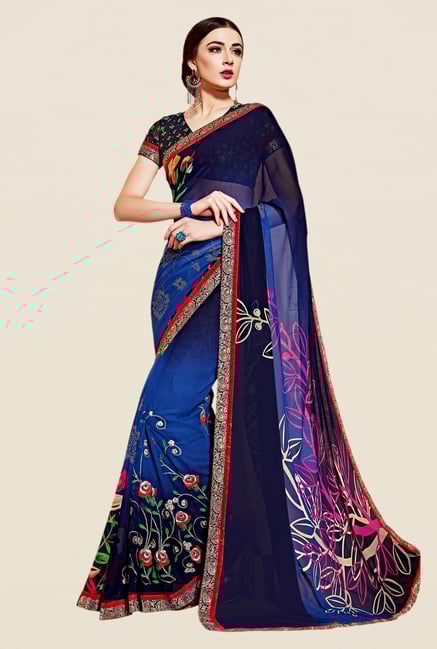 Shonaya Blue Georgette Printed Saree Shonaya Blue Georgette Printed Saree