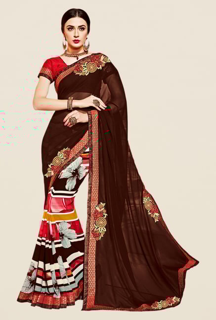 Shonaya Brown & Red Georgette Saree Shonaya Brown & Red Georgette Saree