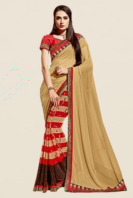 Shonaya Beige & Red Georgette Saree Shonaya Beige & Red Georgette Saree