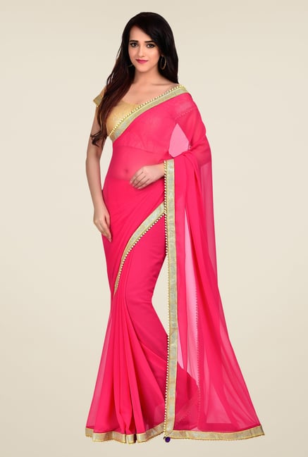 Shonaya Pink Georgette Solid Saree Shonaya Pink Georgette Solid Saree