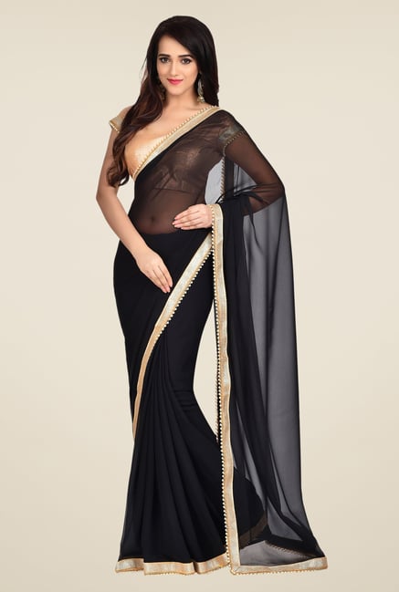 Shonaya Black Georgette Solid Saree Shonaya Black Georgette Solid Saree