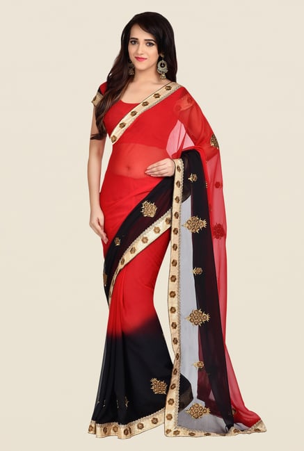 Shonaya Red & Black Georgette Embroidered Saree Shonaya Red & Black Georgette Embroidered Saree