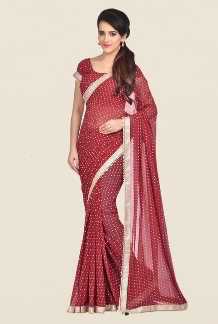 Shonaya Red Georgette Bandhani Saree Shonaya Red Georgette Bandhani Saree