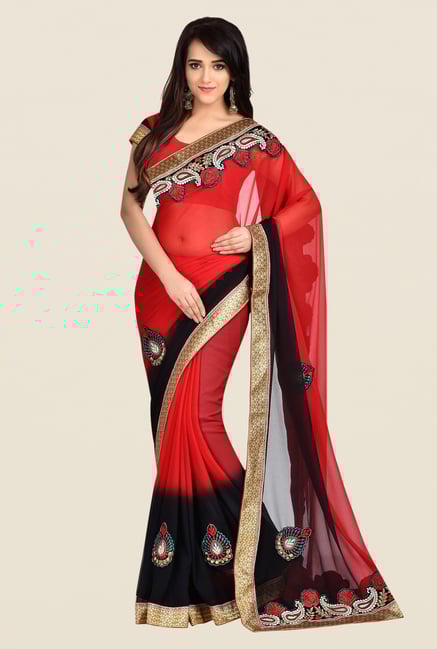 Shonaya Red & Black Georgette Saree Shonaya Red & Black Georgette Saree