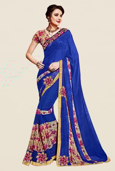 Shonaya Blue & Beige Georgette Printed Saree Shonaya Blue & Beige Georgette Printed Saree
