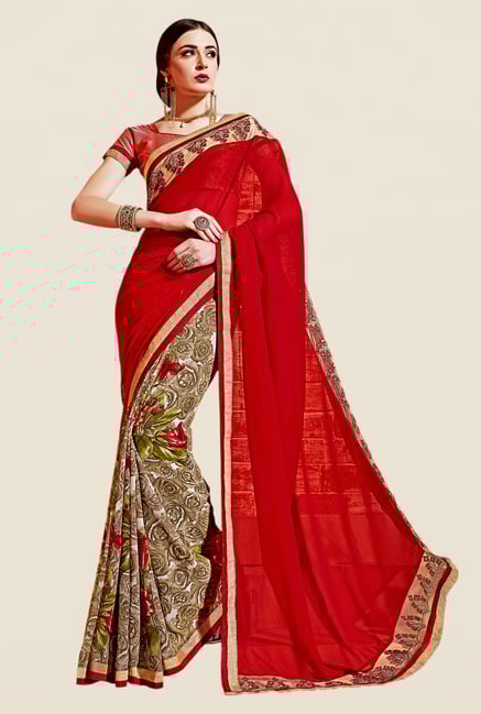 Shonaya Red & Beige Georgette Printed Saree Shonaya Red & Beige Georgette Printed Saree