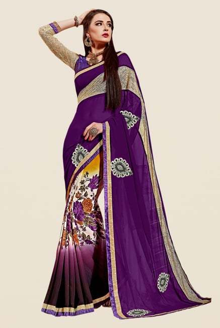 Shonaya Purple & Cream Georgette & Net Saree Shonaya Purple & Cream Georgette & Net Saree