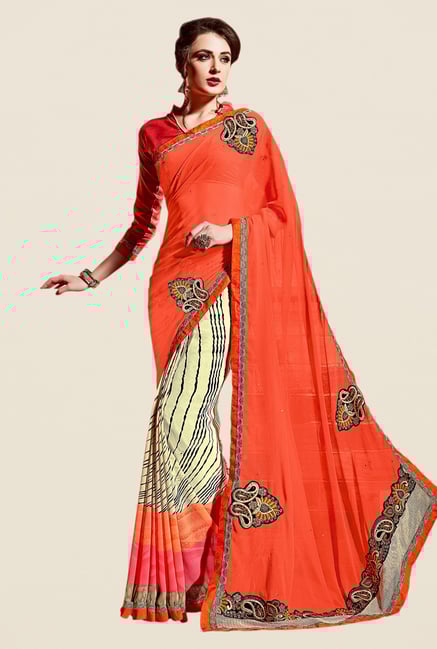 Shonaya Orange & Cream Georgette Saree Shonaya Orange & Cream Georgette Saree