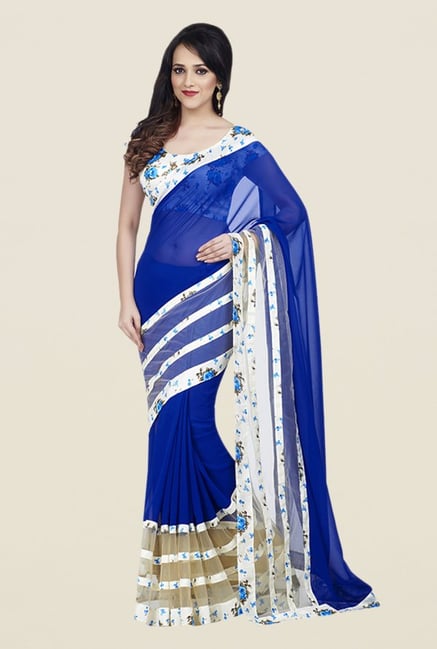 Shonaya Blue Georgette & Net Floral Saree Shonaya Blue Georgette & Net Floral Saree