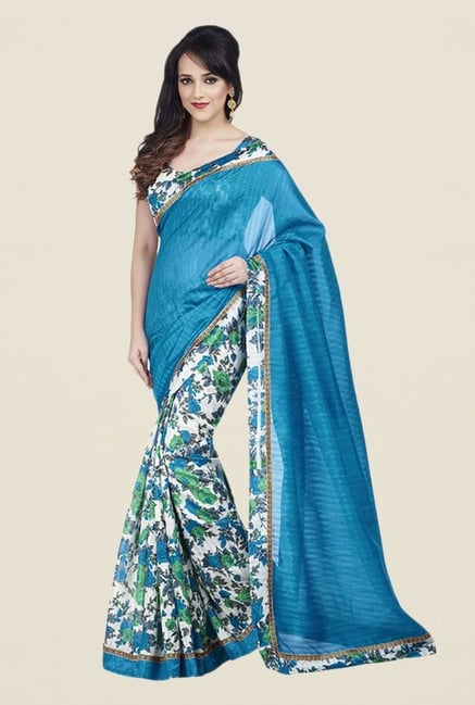 Shonaya Blue & White Bhagalpuri Art Silk Saree Shonaya Blue & White Bhagalpuri Art Silk Saree