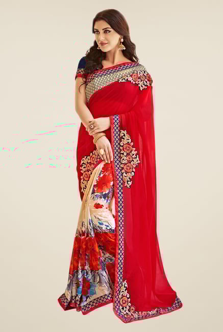 Shonaya Red & Beige Georgette Saree Shonaya Red & Beige Georgette Saree