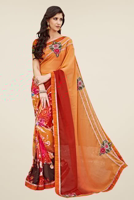 Shonaya Orange & Red Georgette Saree Shonaya Orange & Red Georgette Saree