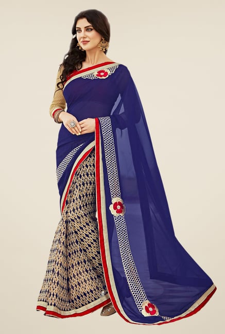 Shonaya Blue & Beige Georgette Dry Clean Saree Shonaya Blue & Beige Georgette Dry Clean Saree