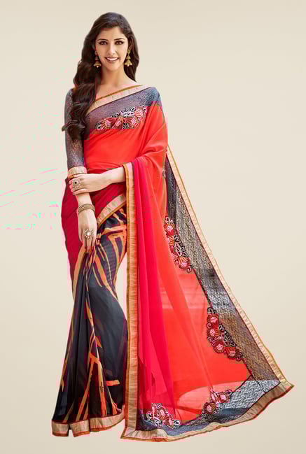 Shonaya Grey & Orange Georgette Saree Shonaya Grey & Orange Georgette Saree