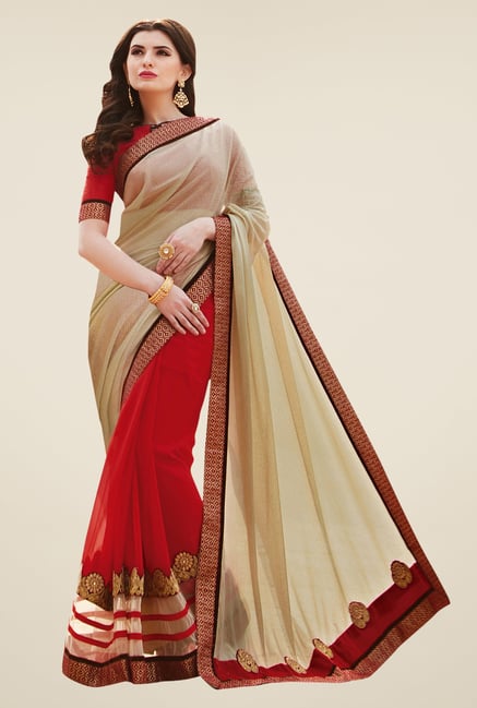 Shonaya Red & Beige Georgette & Lycra Saree Shonaya Red & Beige Georgette & Lycra Saree