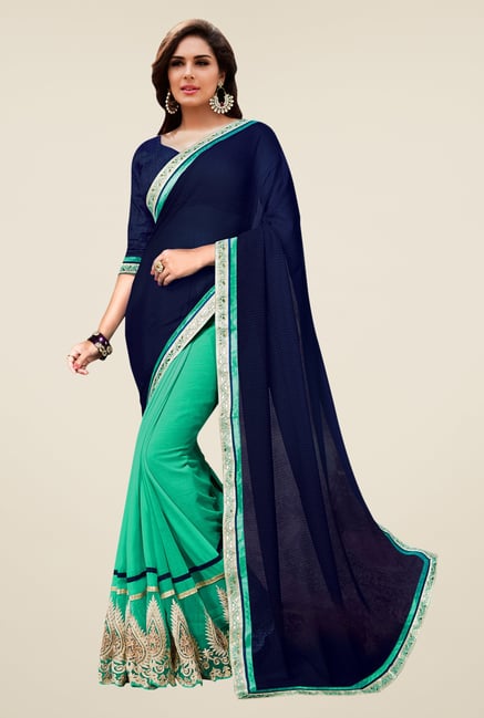 Shonaya Navy & Green Chiffon Saree Shonaya Navy & Green Chiffon Saree