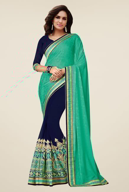 Shonaya Navy & Green Chiffon Jacquard & Net Saree Shonaya Navy & Green Chiffon Jacquard & Net Saree